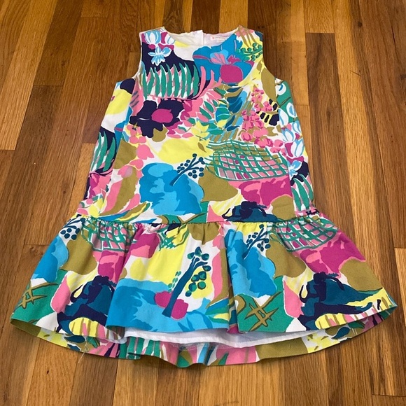 Crewcuts Girls Blue and Pink Tropical Printed Dress Size 6 - Picture 1 of 8